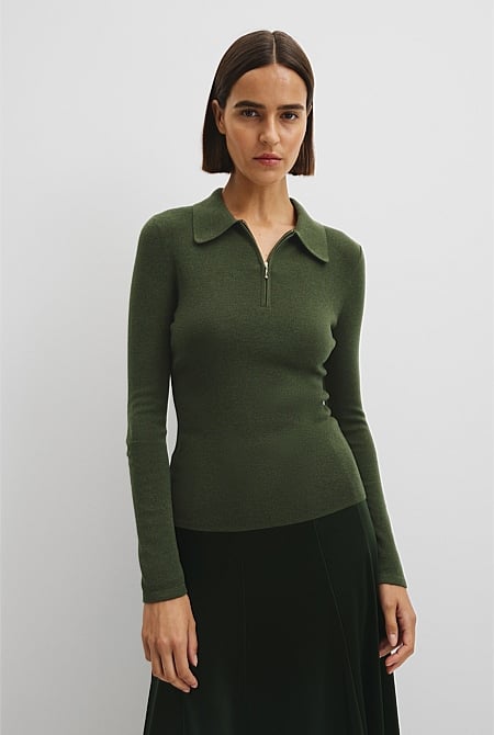 Wool Silk Collared Knit