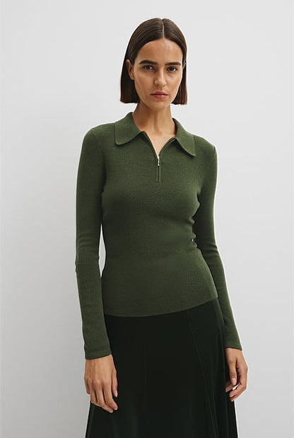 Wool Silk Collared Knit