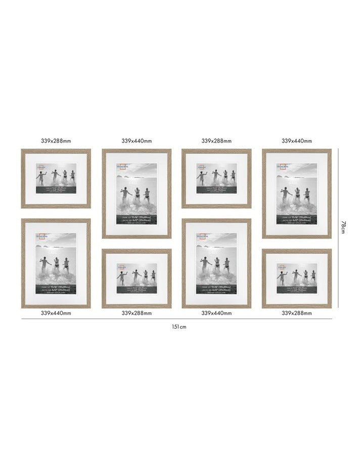 Premium 8 Piece Gallery Photo Wall Frame Set in Natural Oak
