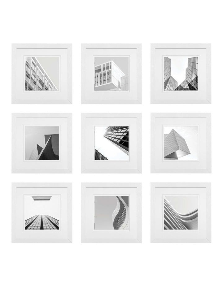 Premium 9 Piece Square Gallery Photo Wall Frame Set in White