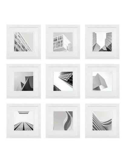 Premium 9 Piece Square Gallery Photo Wall Frame Set in White