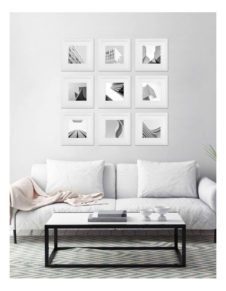 Premium 9 Piece Square Gallery Photo Wall Frame Set in White