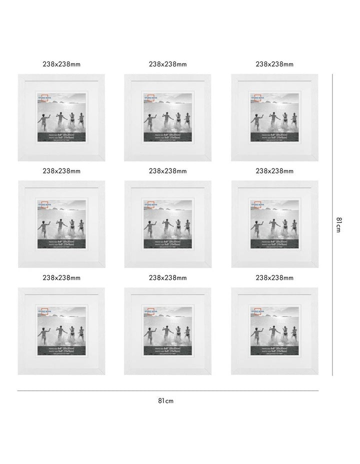 Premium 9 Piece Square Gallery Photo Wall Frame Set in White