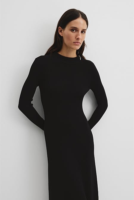 Rib Zip Neck Knit Dress