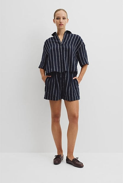 Yarn Dyed Cuff Linen Short