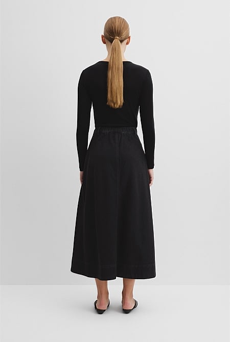 Lightweight Denim Midi Skirt