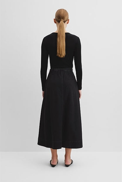 Lightweight Denim Midi Skirt