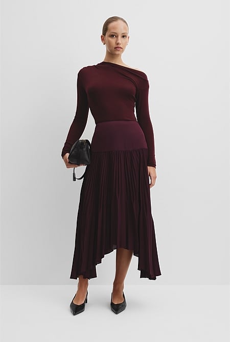 Plisse Midi Skirt