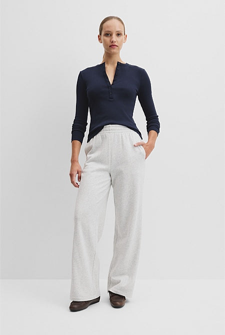 Australian Cotton Blend Rib Henley Top