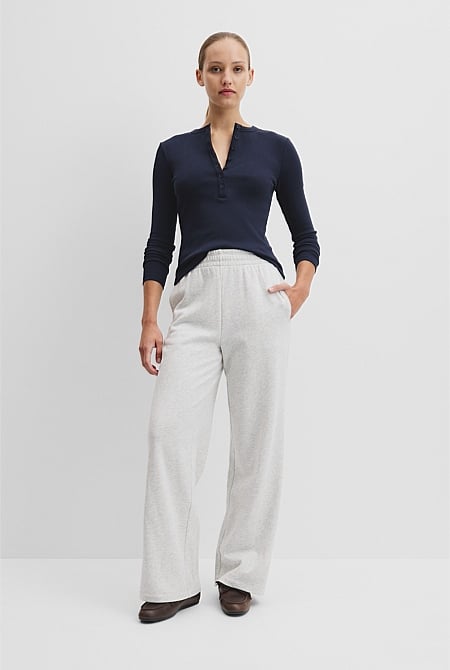 Australian Cotton Blend Rib Henley Top