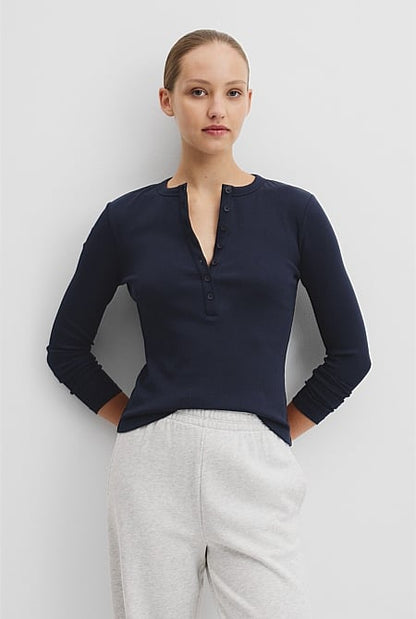 Australian Cotton Blend Rib Henley Top