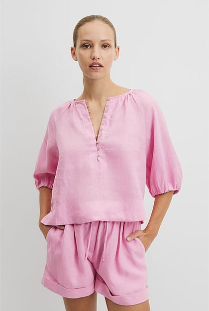 Linen Gathered Linen Top