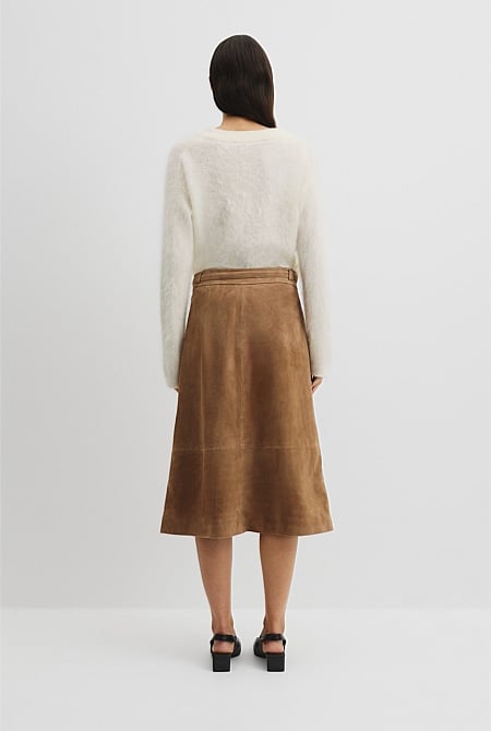 Suede Wrap Midi Skirt
