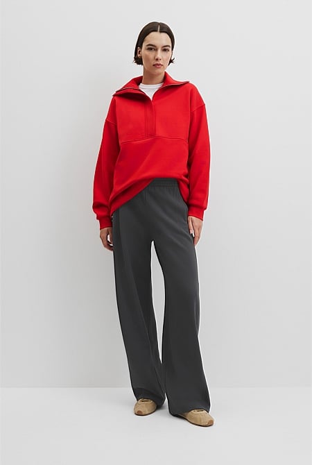 Australian Cotton Zip Neck Placket Sweat