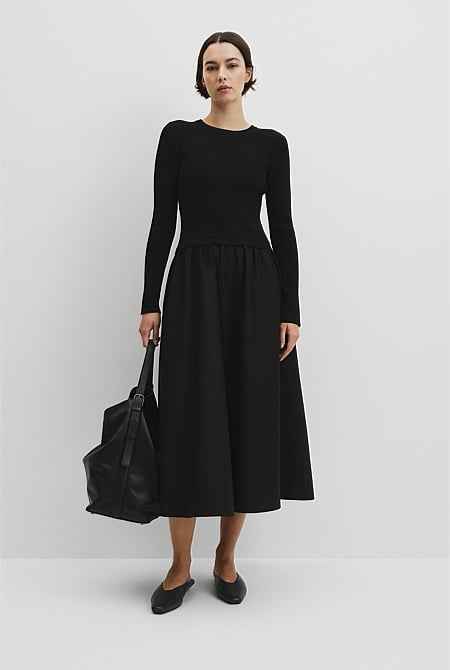 Long Sleeve Mix Media Knit Dress