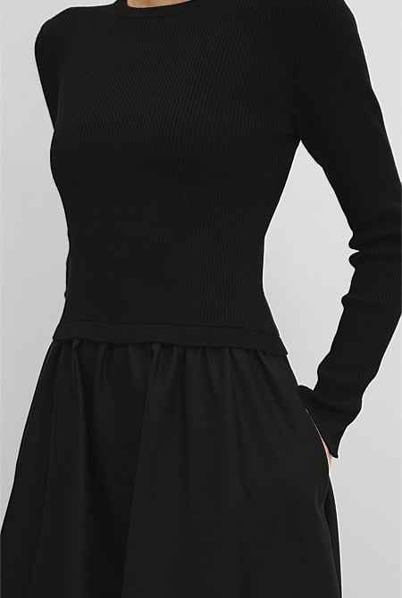 Long Sleeve Mix Media Knit Dress