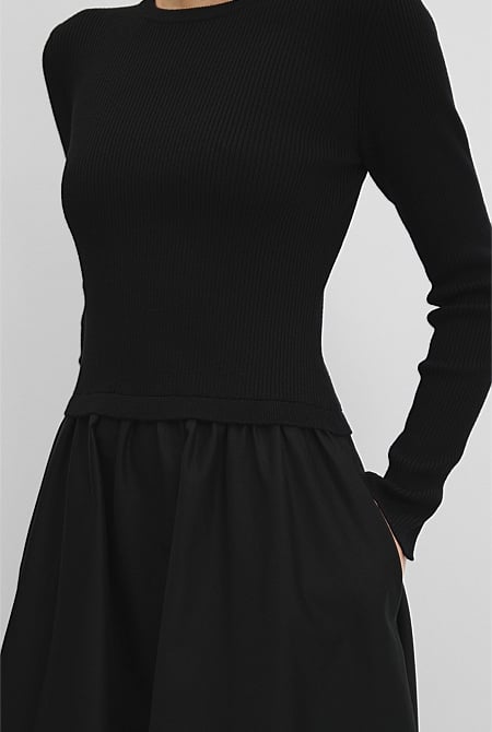 Long Sleeve Mix Media Knit Dress