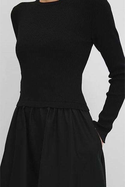 Long Sleeve Mix Media Knit Dress