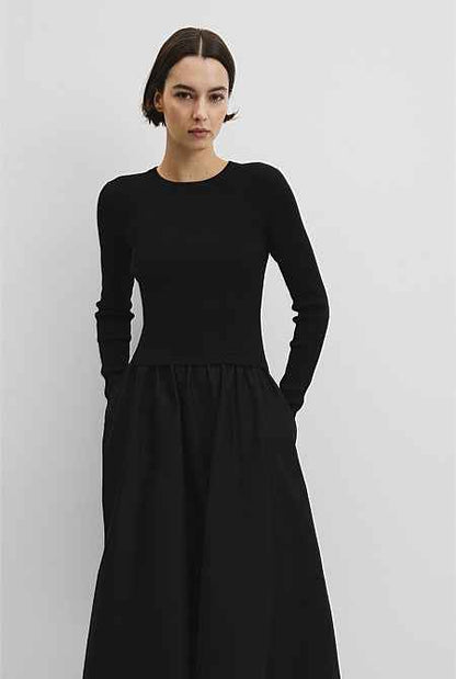 Long Sleeve Mix Media Knit Dress