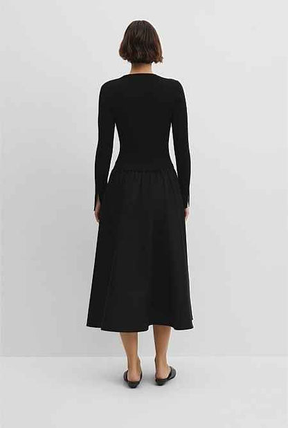 Long Sleeve Mix Media Knit Dress
