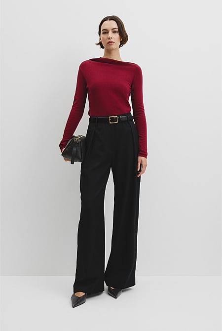 Merino Wool Blend Drape Neck Knit