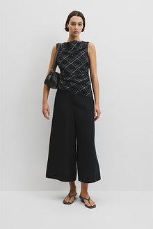 Organically Grown Linen Check Ruched Linen Tank