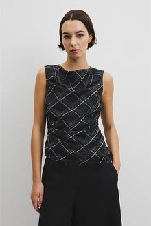 Organically Grown Linen Check Ruched Linen Tank