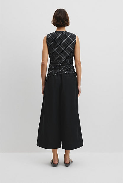 Organically Grown Linen Check Ruched Linen Tank