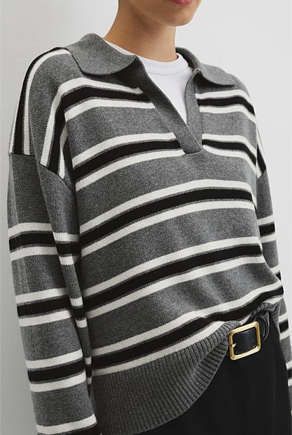 Australian Cotton Blend Stripe Knit Polo
