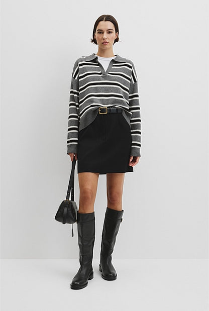 Australian Cotton Blend Stripe Knit Polo