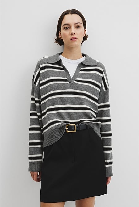 Australian Cotton Blend Stripe Knit Polo