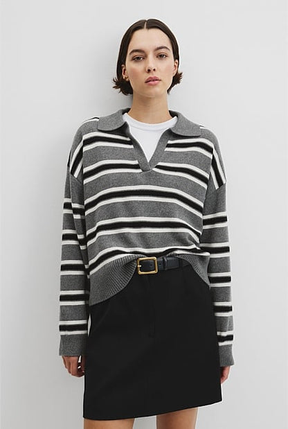 Australian Cotton Blend Stripe Knit Polo