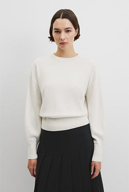 Organically Grown Cotton Blend Crop Crew Neck Knit