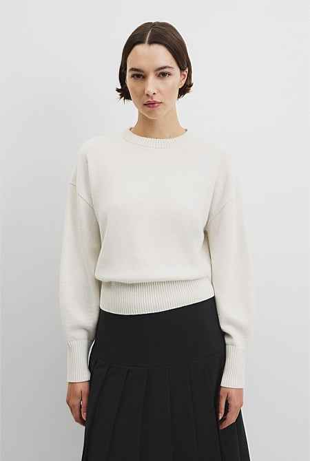 Organically Grown Cotton Blend Crop Crew Neck Knit