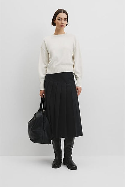 Organically Grown Cotton Blend Crop Crew Neck Knit