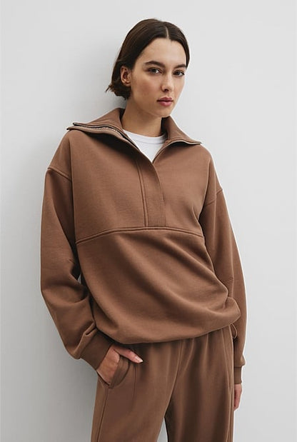 Australian Cotton Zip Neck Placket Sweat