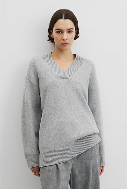 Extrafine Merino Longline V-Neck Neck Knit