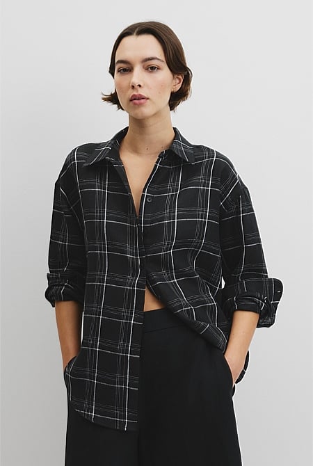 Organically Grown Linen Relaxed Fit Long Sleeve Check Shirt