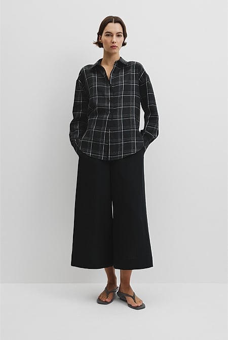 Organically Grown Linen Relaxed Fit Long Sleeve Check Shirt