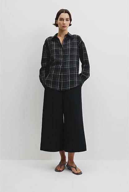 Organically Grown Linen Relaxed Fit Long Sleeve Check Shirt