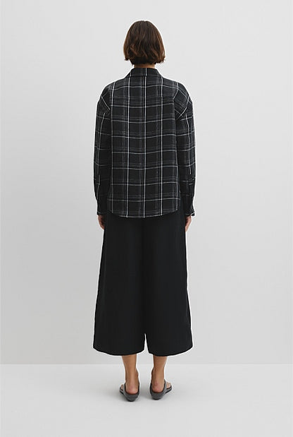Organically Grown Linen Relaxed Fit Long Sleeve Check Shirt