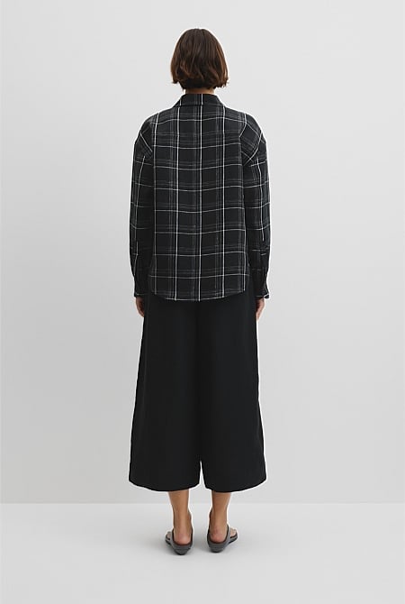 Organically Grown Linen Relaxed Fit Long Sleeve Check Shirt