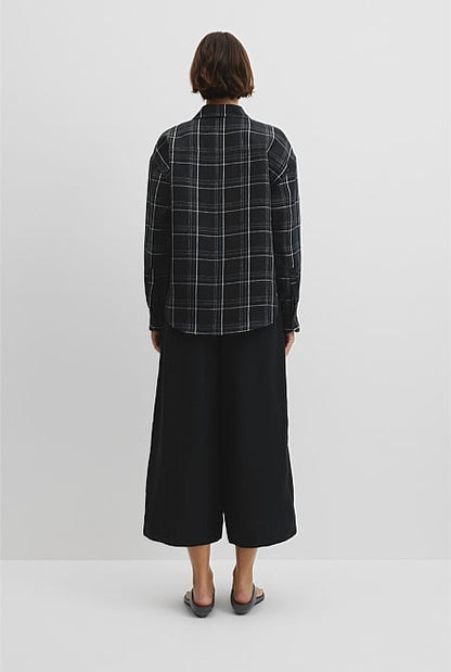 Organically Grown Linen Relaxed Fit Long Sleeve Check Shirt