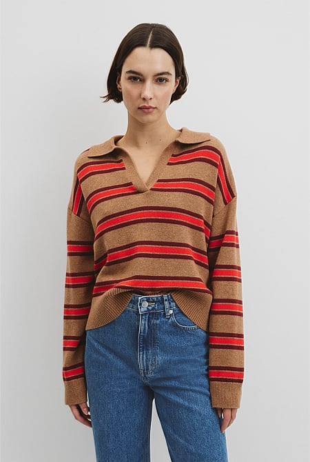Australian Cotton Blend Stripe Knit Polo