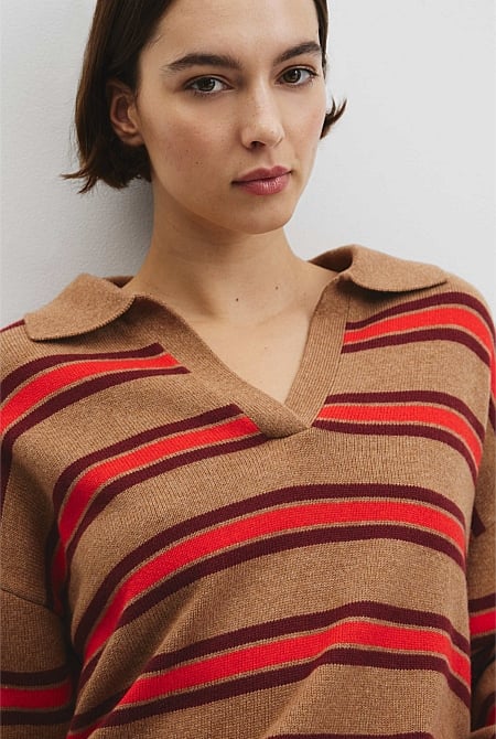 Australian Cotton Blend Stripe Knit Polo