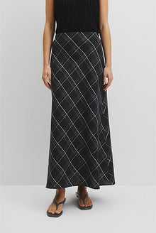 Organically Grown Linen Check Pull-On Midi Skirt