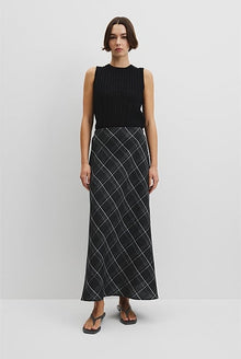 Organically Grown Linen Check Pull-On Midi Skirt