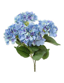 Hydrangea Bundle Flowers with Leaves 55cm in Blue