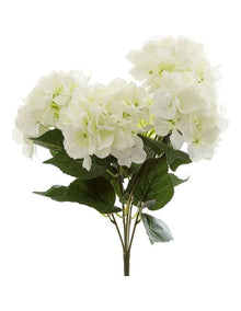 Hydrangea Bundle Flowers with Leaves 55cm in White
