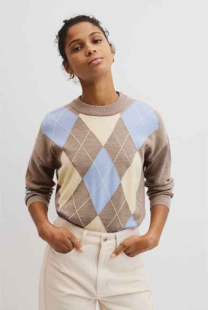 Merino Long Sleeve Argyle Knit